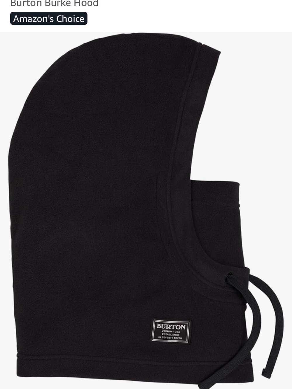 Burton Burke Hood Black Fleece Hood with Drawcord